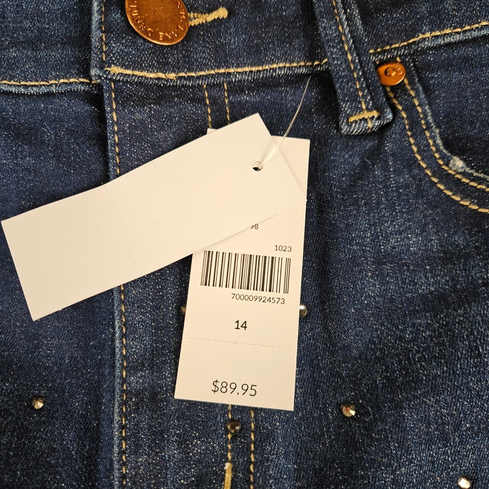 Lane Bryant Signature Fit Skinny Jeans Mid Rise Rhinestone Stud Dark Wash 14 NEW - Picture 7 of 13